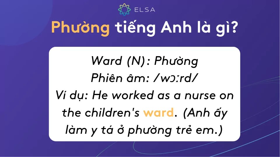 Phường tiếng Anh là Ward (N) có phiên âm /wɔːrd/.