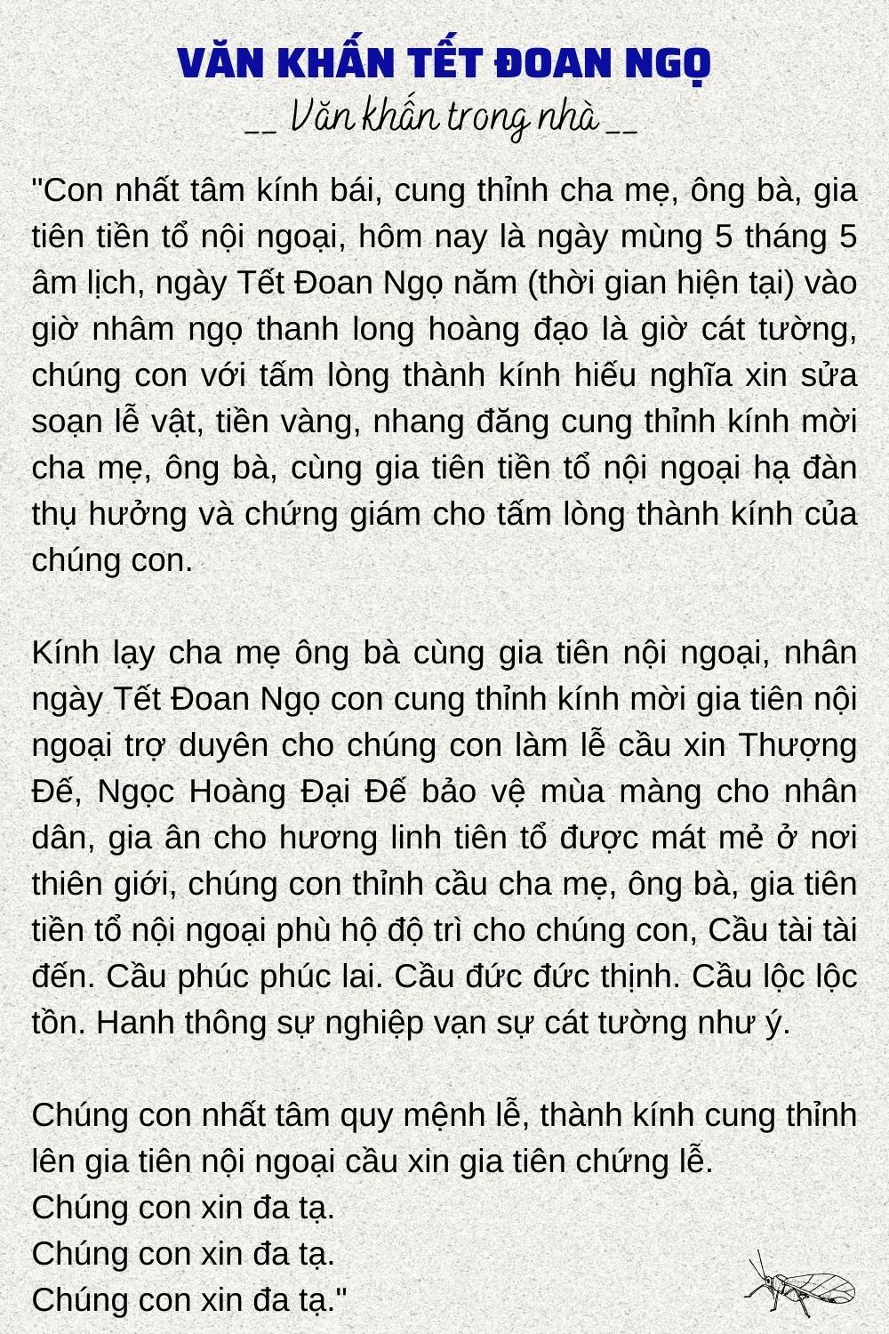 Văn khấn, bài cúng ngày Tết Đoan Ngọ mùng 5 tháng 5