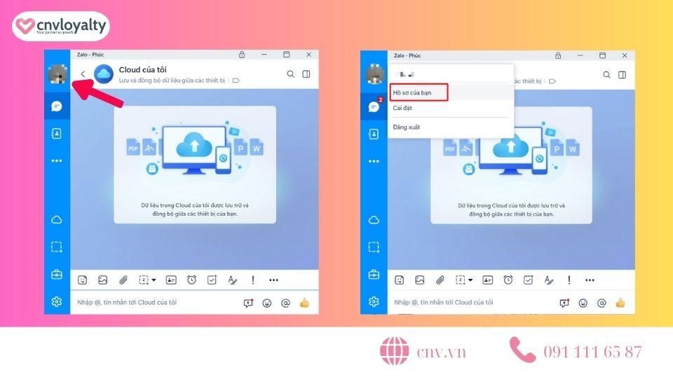 Vào hồ sơ để đổi số điện thoại Zalo trên máy tính
