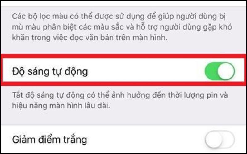 Đang bật tính năng Độ sáng tự động