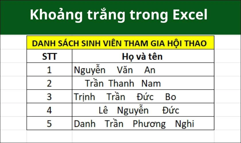 lỗi khoảng trắng trong excel